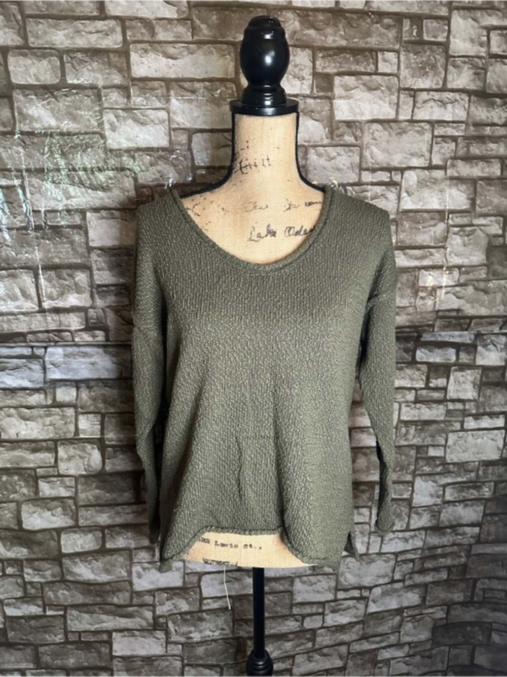 Y2K Aerie Olive Green Textured Knit Oversized Long Sweater size XS
